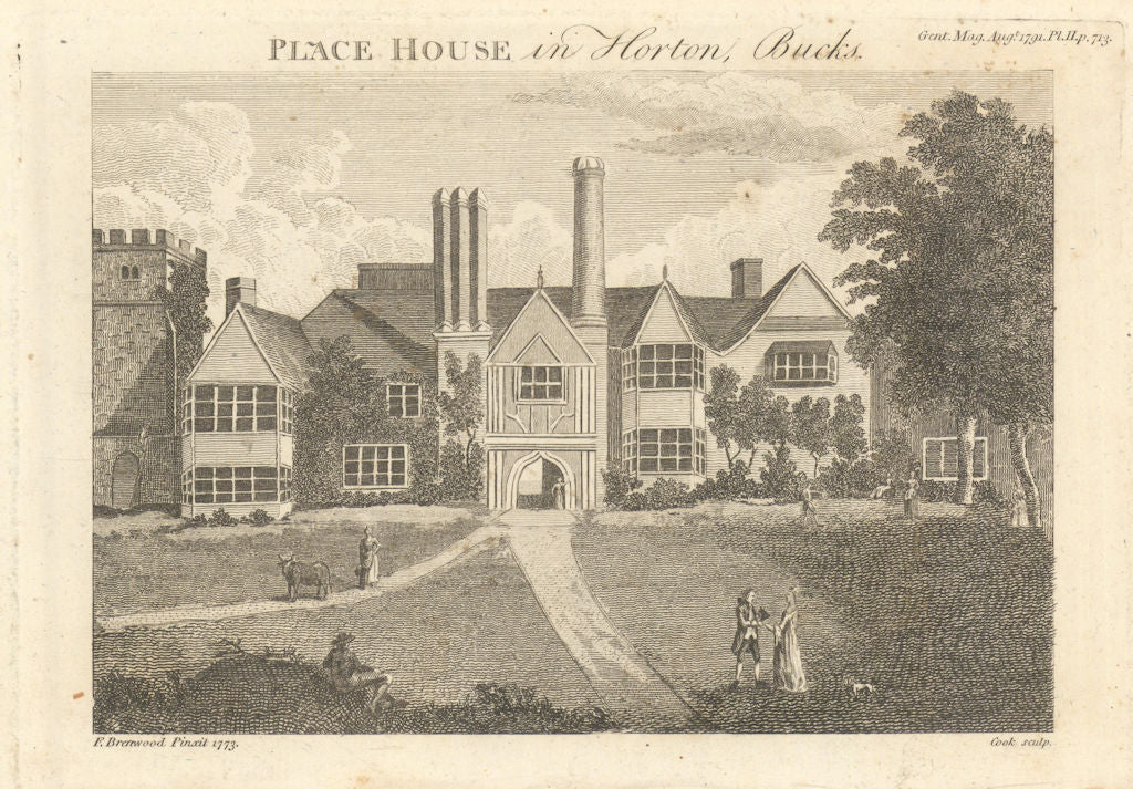 Place House in Horton, Buckinghamshire. Demolished 1785 1791 old antique print